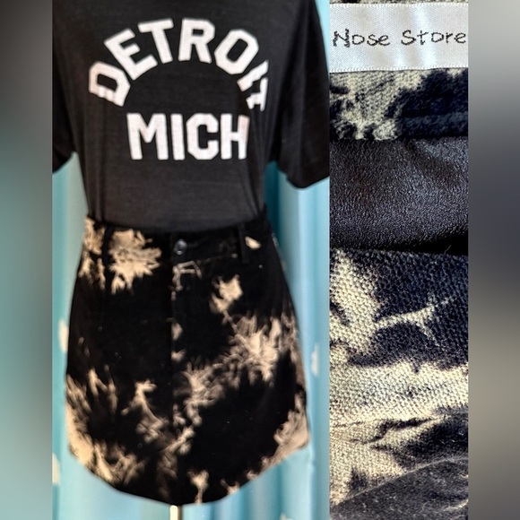 Black and white Graphic mini Skirt- velvet-like.  Button zip front. - Picture 2 of 5